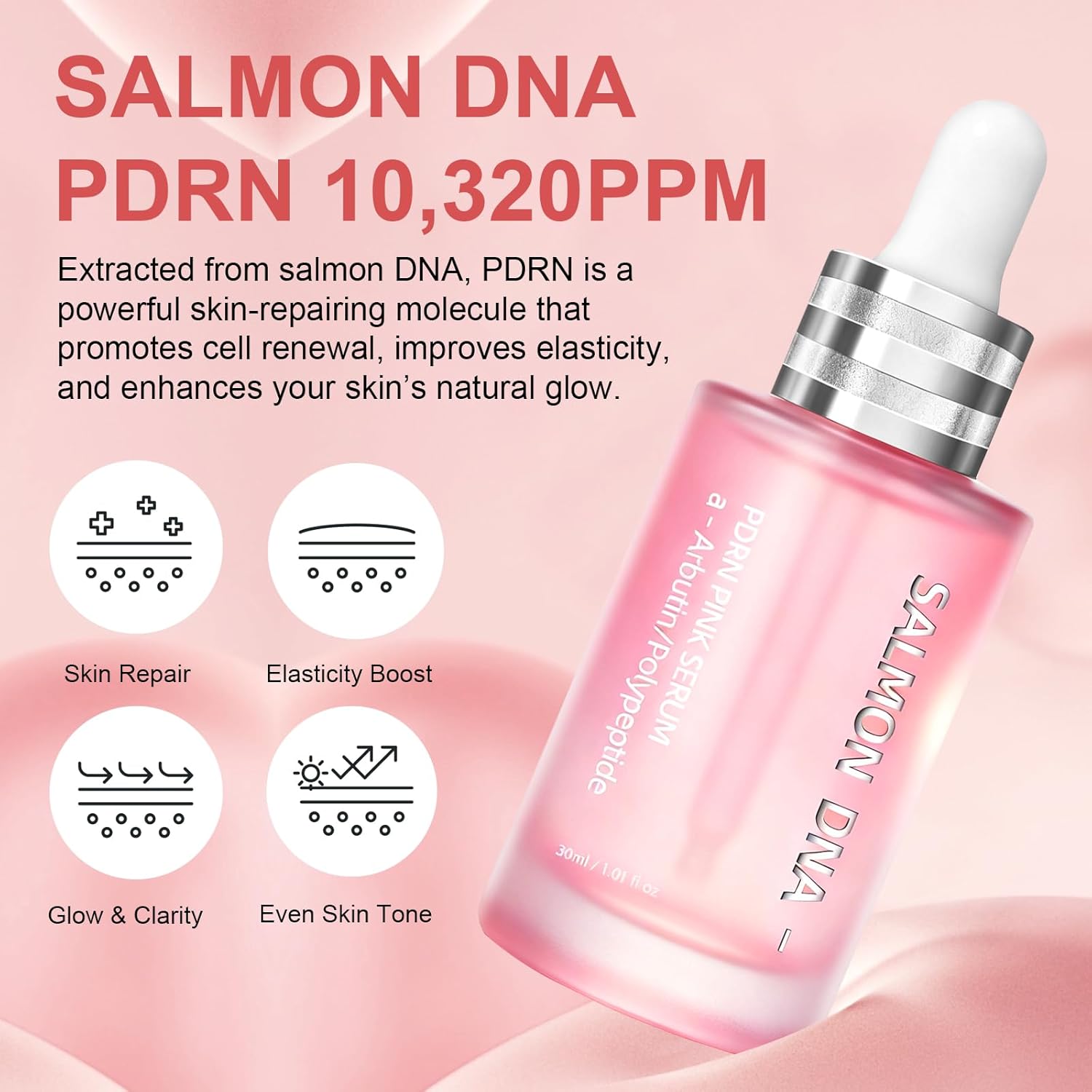 Pink Peptide 12 PDRN Serum – Salmon DNA 10,320ppm, 12 Peptides + Niacinamide for Hydrating, Firming & Glowing Skin – 30ml / 1.01 fl.oz. - Image 2