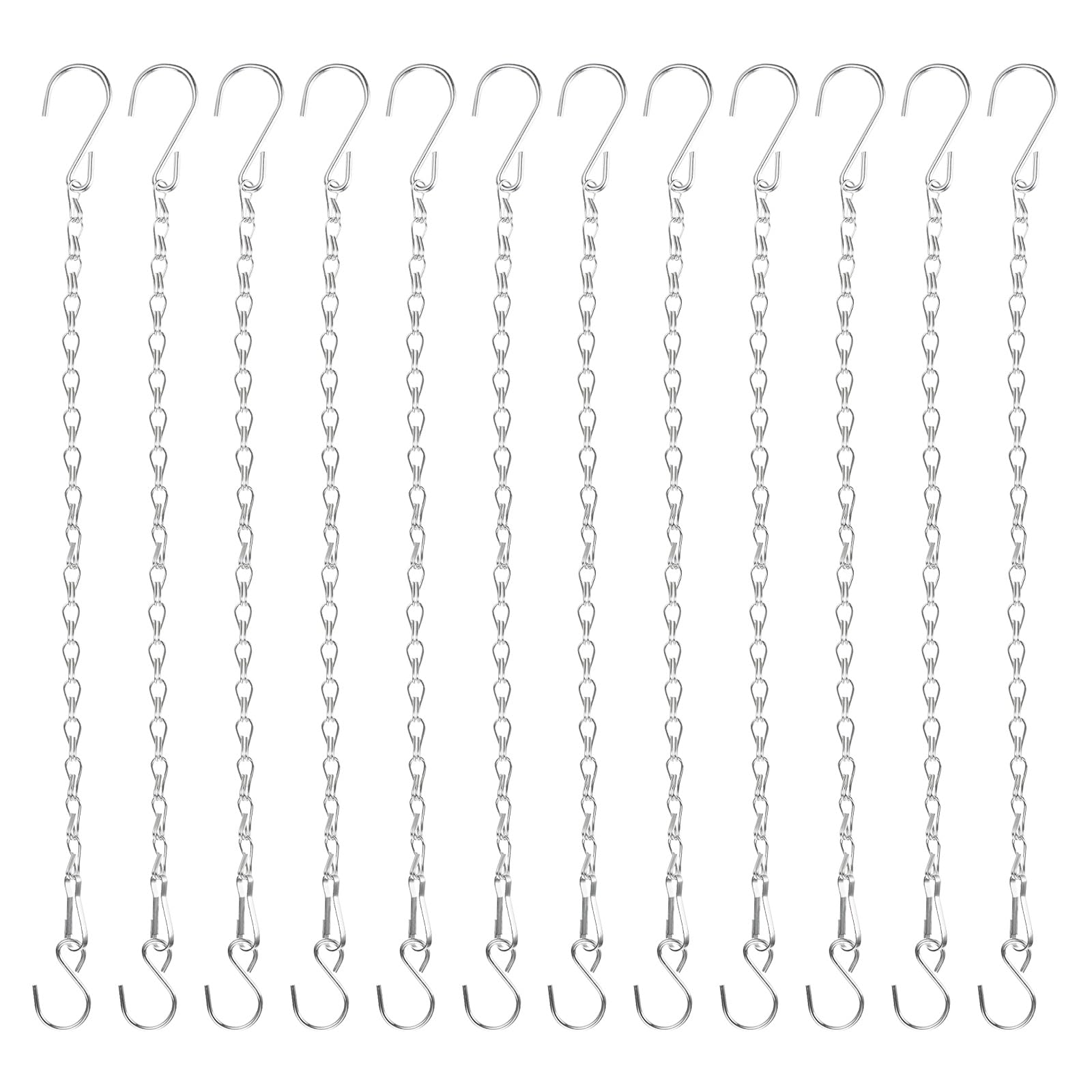 M METERXITY 12-Pack Chain for Hanging Plants, 40cm(16 Inch) Adjustable Hanging Chain with Hooks for Bird Feeder/Planter/Lantern/Wind Chime, Iron Basket Extender Hanger [Silver]