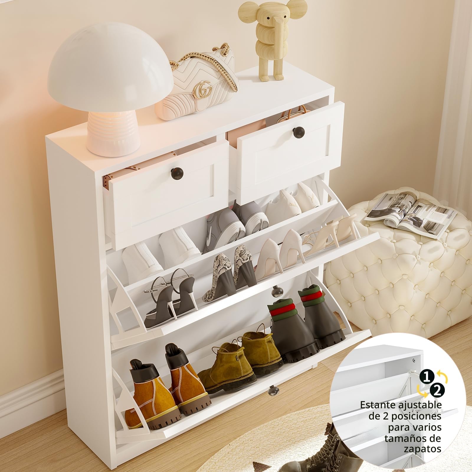 VOWNER Zapatero Estrecho, 2 Puertas, Zapatero Entrada Recibidor, 80 x 24 x 100 cm (Largo x Ancho x Alto), Blanco, para Entrada Estrecha, Pasillo