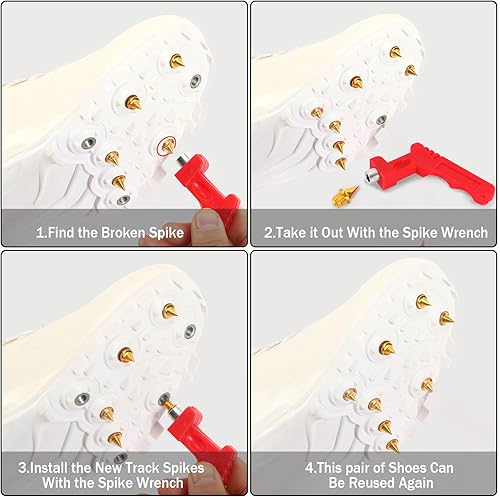 Miniatura 43 de JULMELON Picos de acero al carbono de 1/4 de pulgada, 60 picos de carbono más ligeros con llave de punta para zapatos de pista, carreras de campo