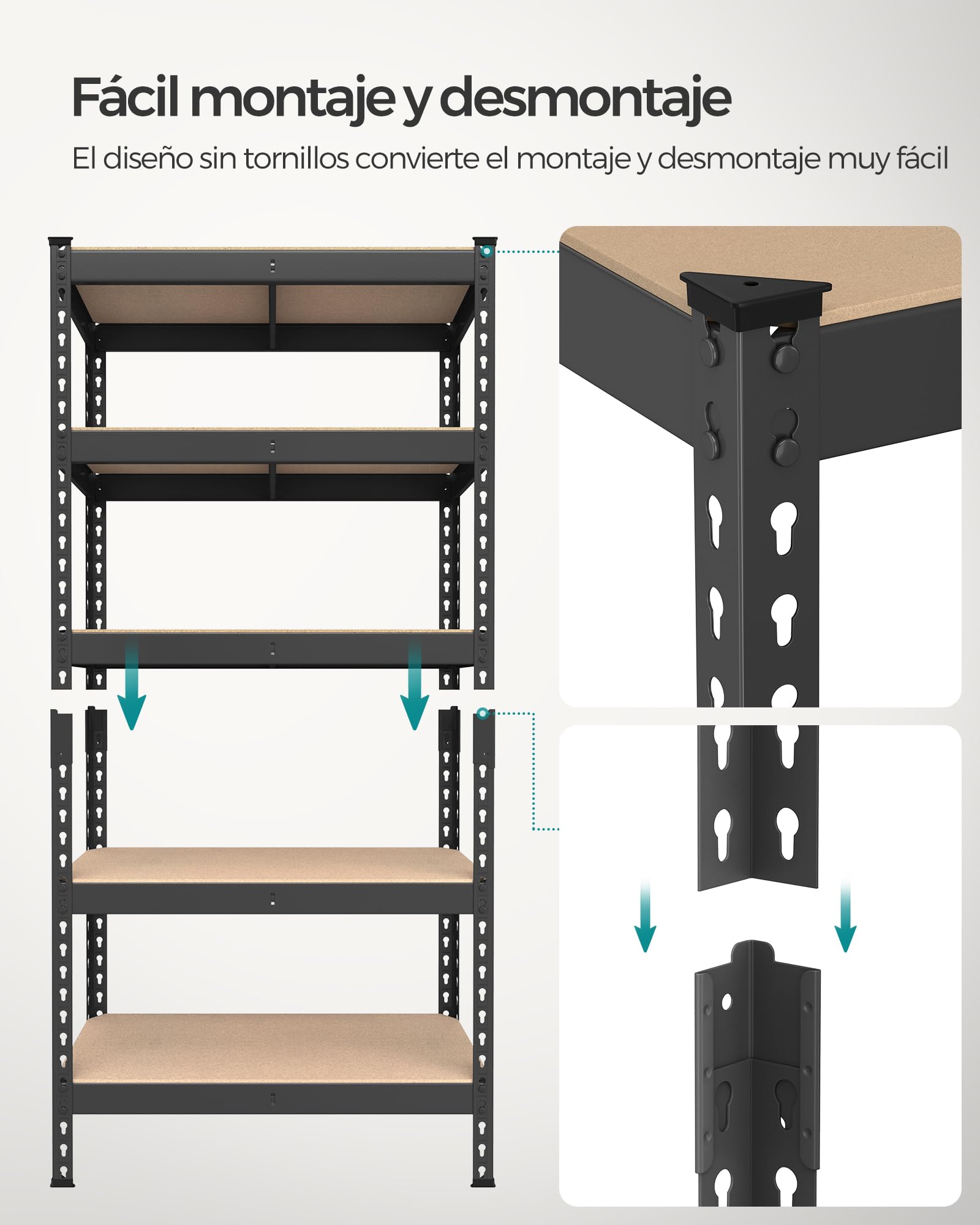SONGMICS Estantería de 5 Niveles, Estantería de Almacenamiento, Montaje sin Tornillos, Estantes Ajustables, 30 x 75 x 150 cm, Carga de 875 kg, para Garaje, Cobertizo, Bodega, Negro GLR300B01
