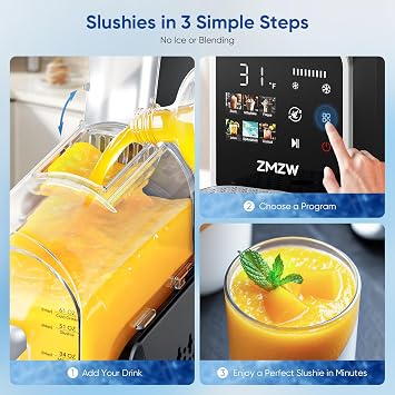 Slushie Machine, 88 oz. Frozen Drink Maker, No Ice Needed Slushy Machine for Home with 6 Presets, Adjustable Slush Thickness, LED Display, Perfect for Frozen Margaritas, Cocktails, Slushies, Frappes