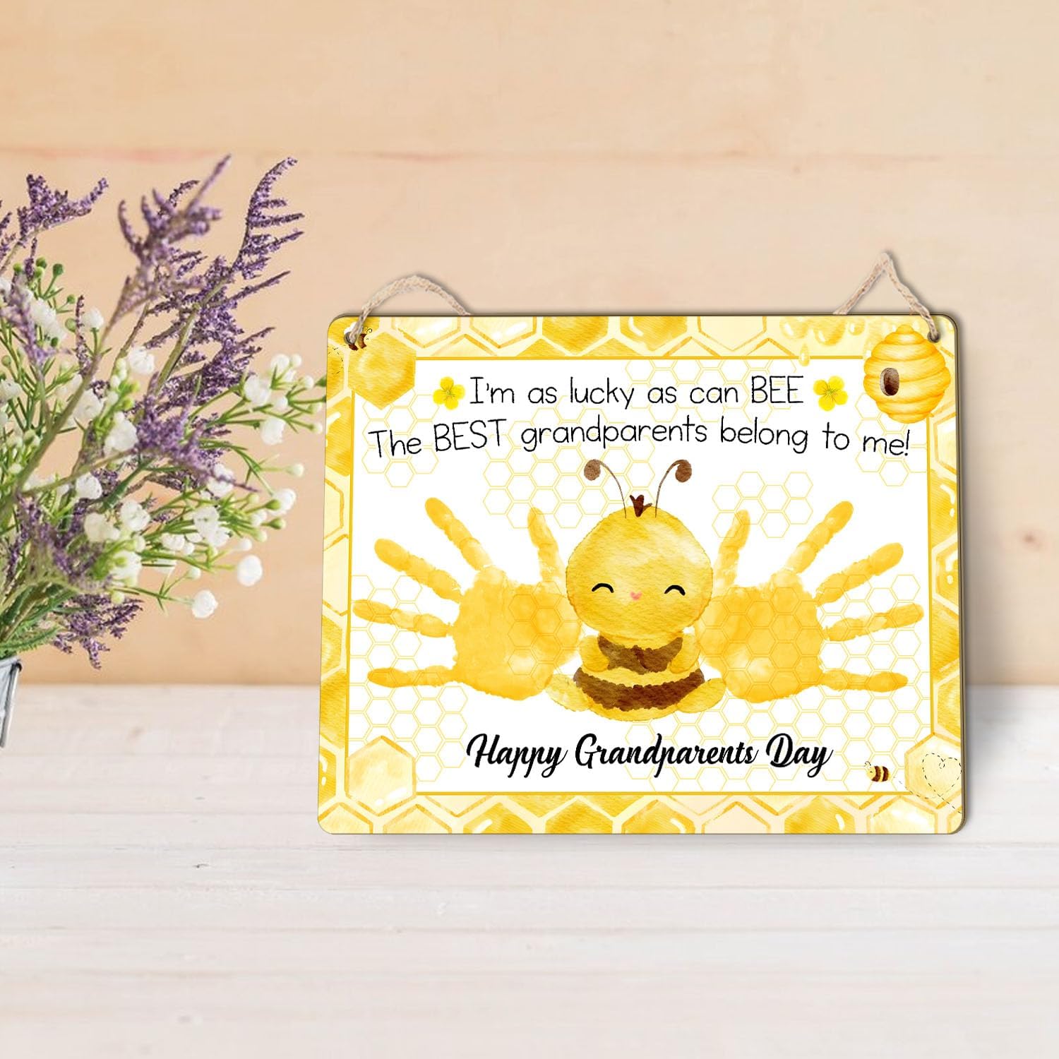 DIY Baby's First Grandparents Day Handprint Sign Wall Plaque Babies Toddler, Crafts, Keepsake Project Memory Baby Milestone Announcement Props, Handprint Gifts for New Grandparents Lucky can BEE