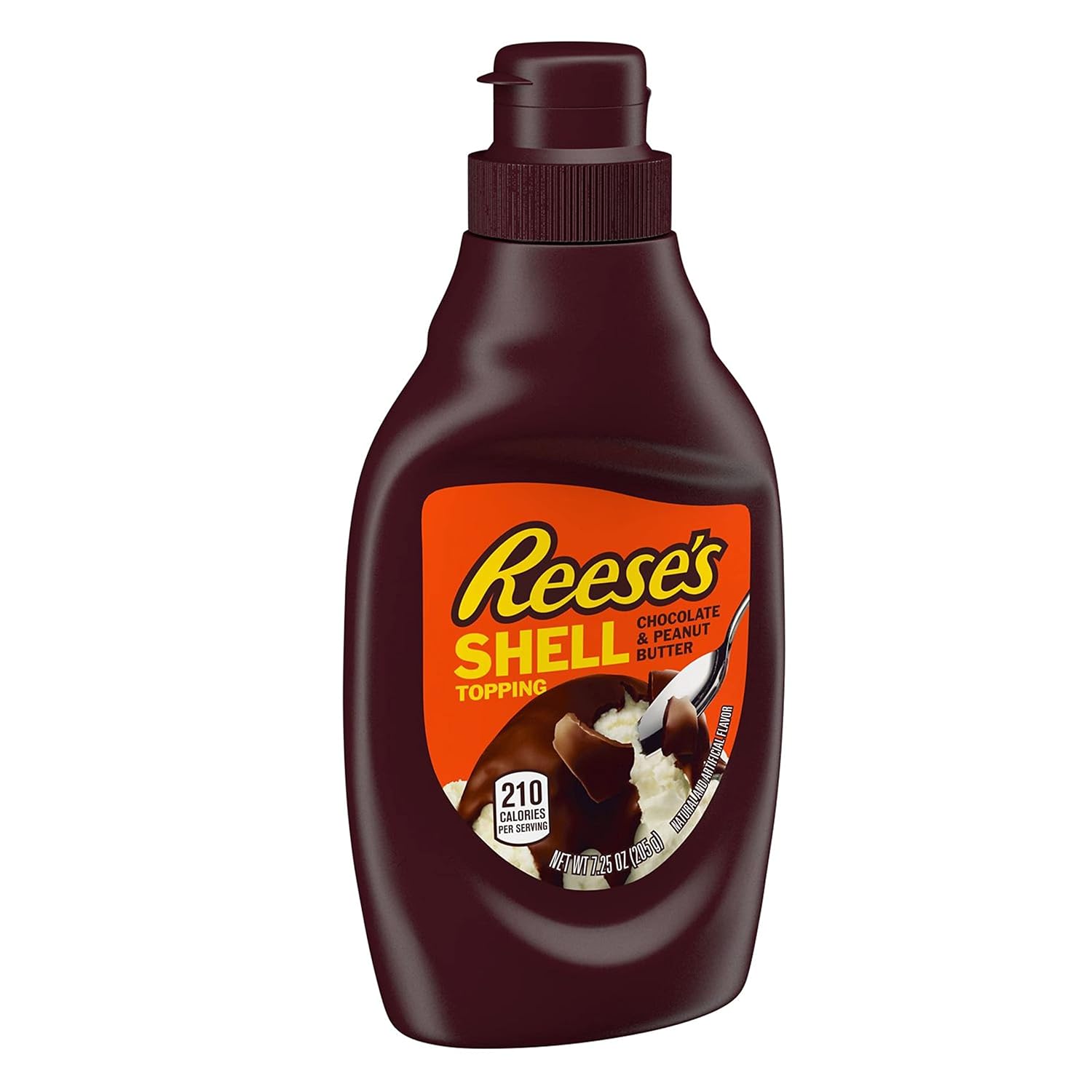 REESE'S Chocolate and Peanut Butter Shell Topping, Dessert, 7.25 oz Bottle