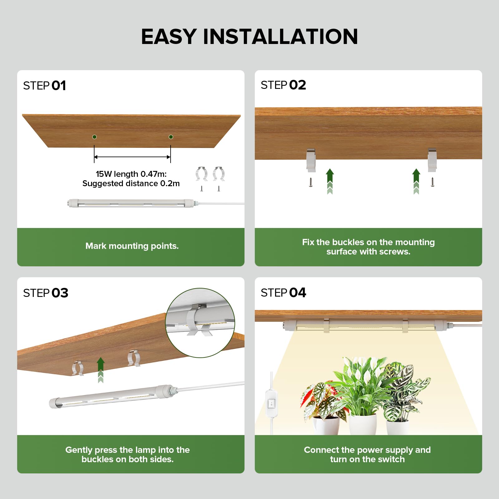 SANSI 15W LED Lampada per Piante a Spettro Completo da Interno, 42cm T8 Grow Light con Impermeabile IP54, Luce da 4000K con Valvola di Sfiato, Ideale per Semina, Crescita, Serre e Scaffali per Piante