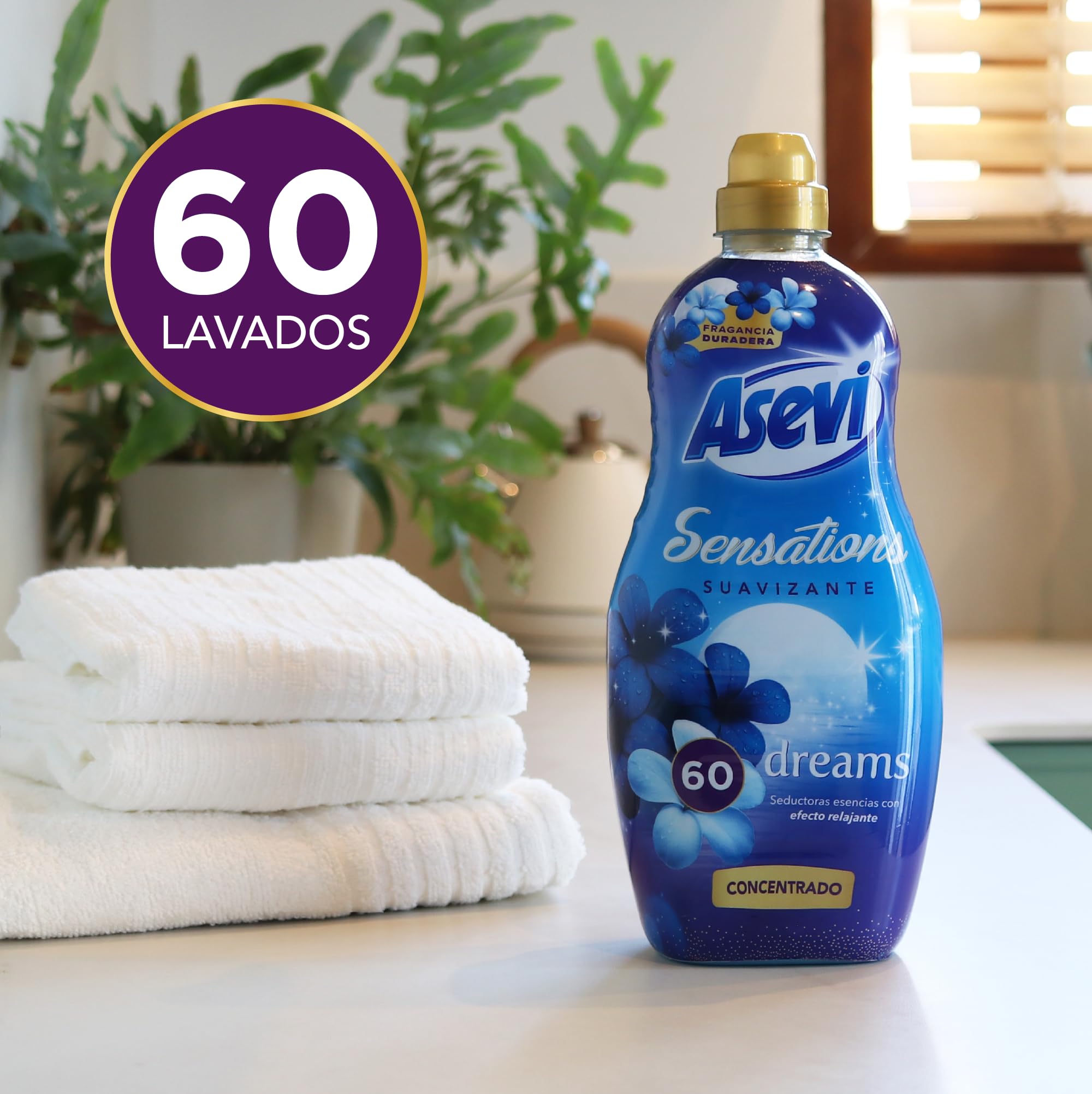 Asevi Suavizante para Ropa Sensations Dreams - Suavizante Concentrado para Lavadora con Efecto Relajante para Dormir - Esencias Naturales - Suavidad Duradera para Todo Tipo de Tejidos - 60 Lavados