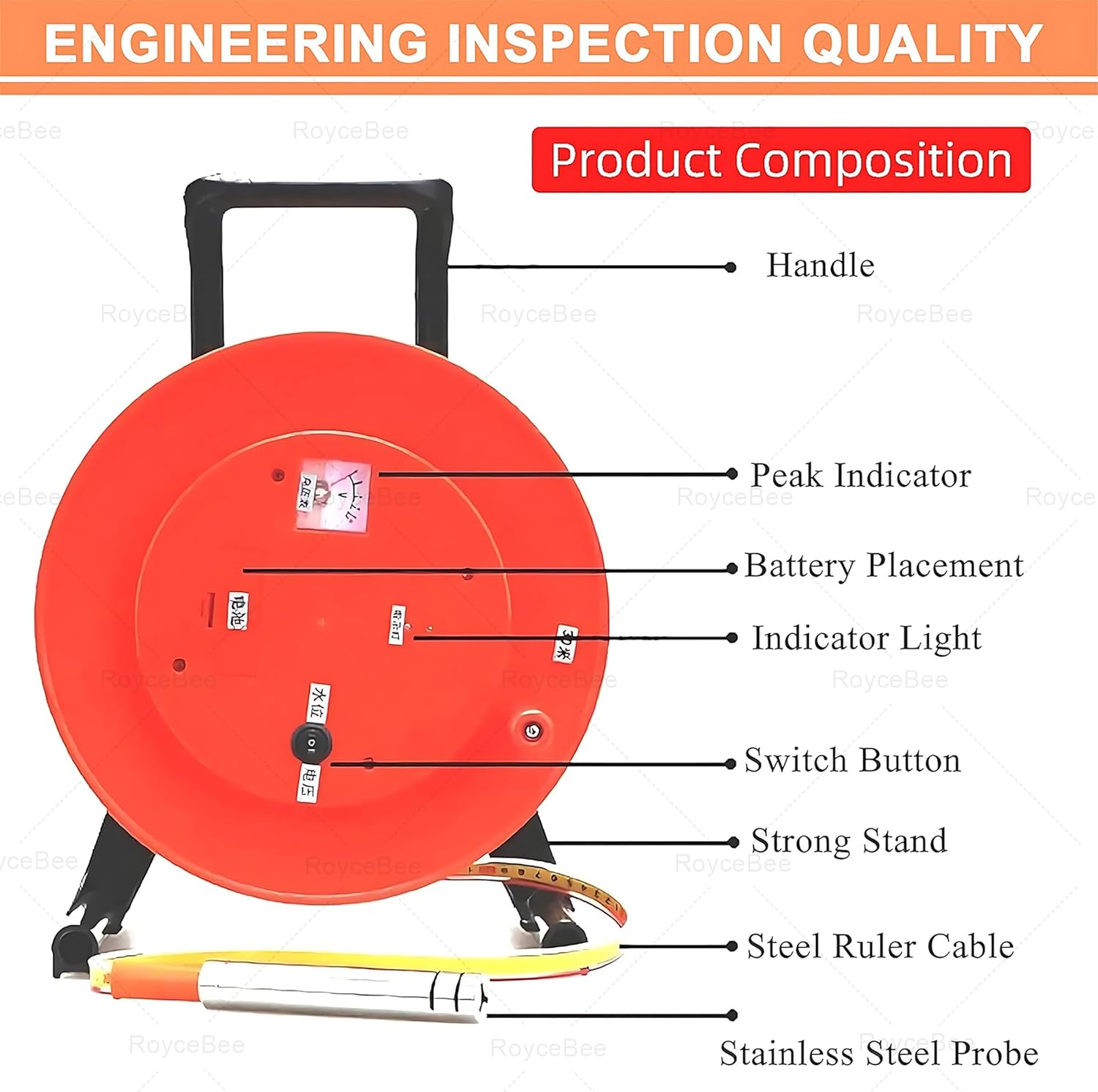 98.5 Feet Water Level Meter 0.98 Inch Probe Diameter Groundwater Level Measuring Instrument with Fixed Probe and Steel Tape for Wells Boreholes Reservoirs and Pipes 50m/164ft