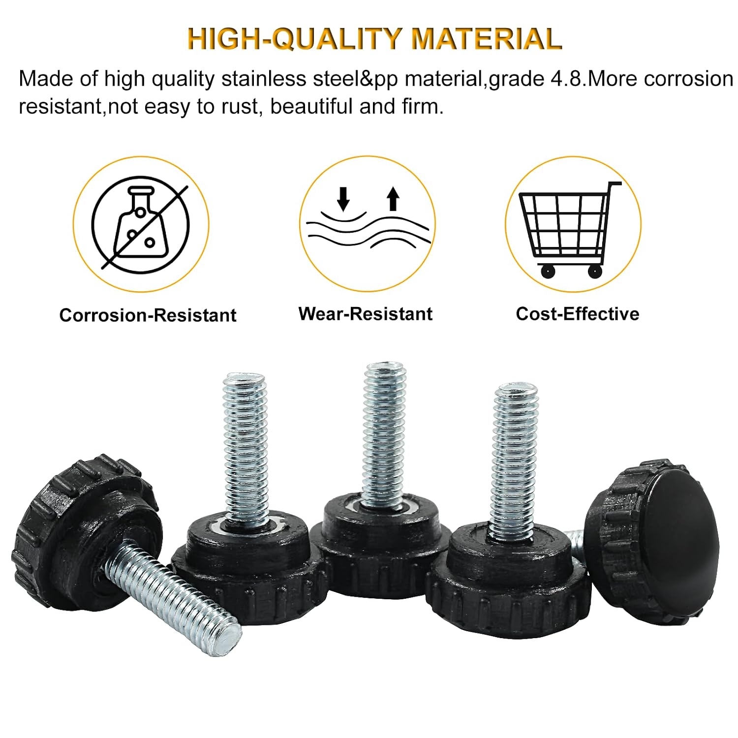 M6 x 20mm Thread Knurled Thumb Screws, 10Pcs, Black