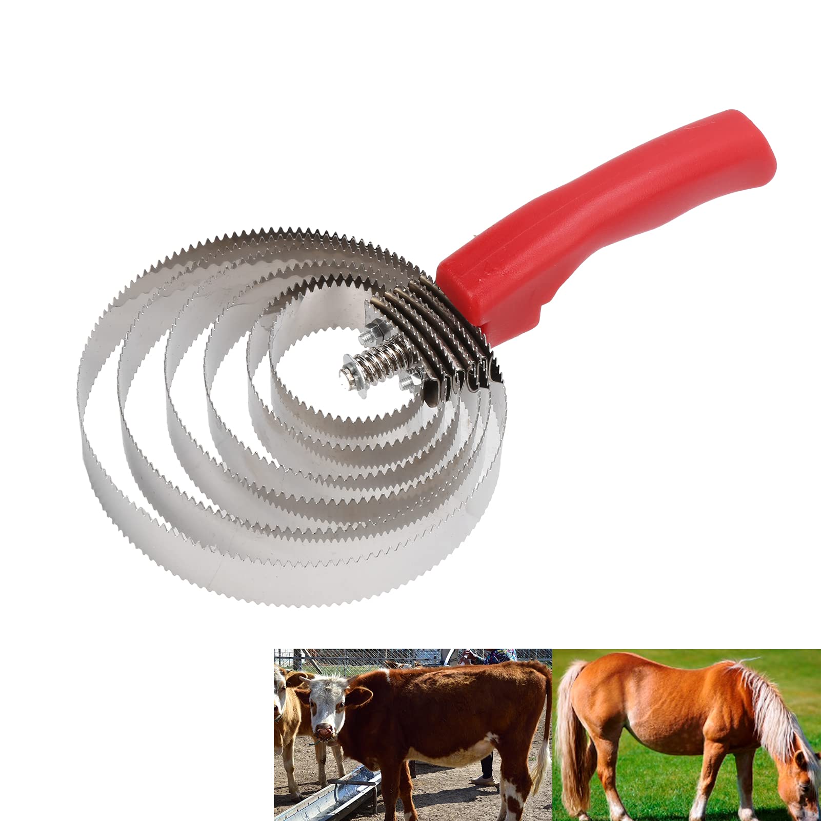 Étrille, étrille en Acier Inoxydable Confortable et Robuste pour Cheval (Peigne Vache et Cheval 6 Cercles)