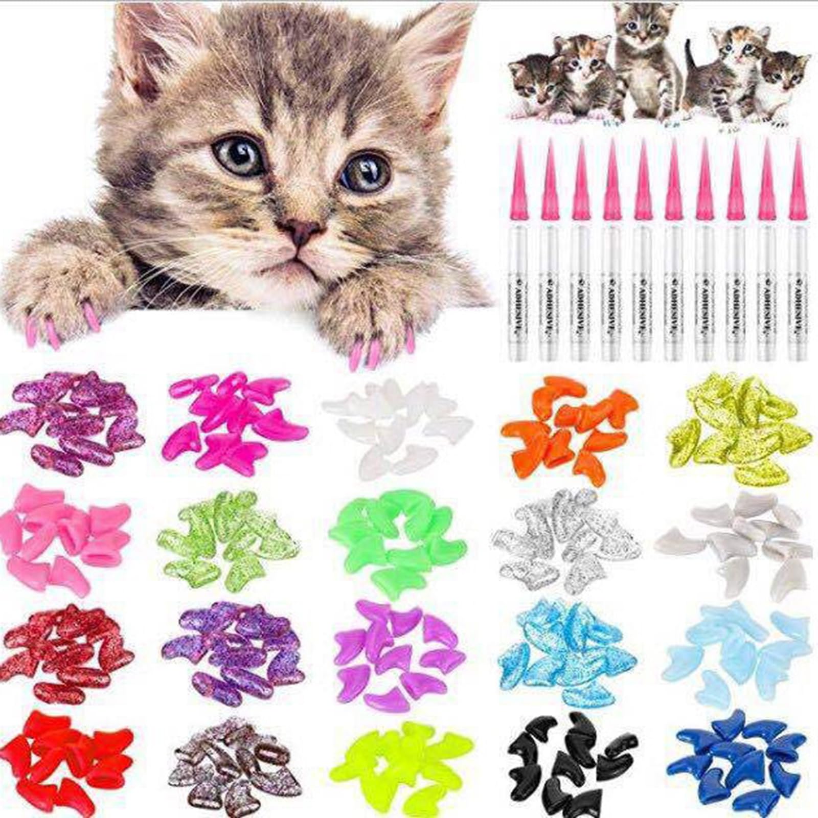 Shurhome Multicolors Cats Claw Guards 200pieces Protective Nails Caps for Cats Dogs Antiscratch Cats Nails Covers Furniture Protect