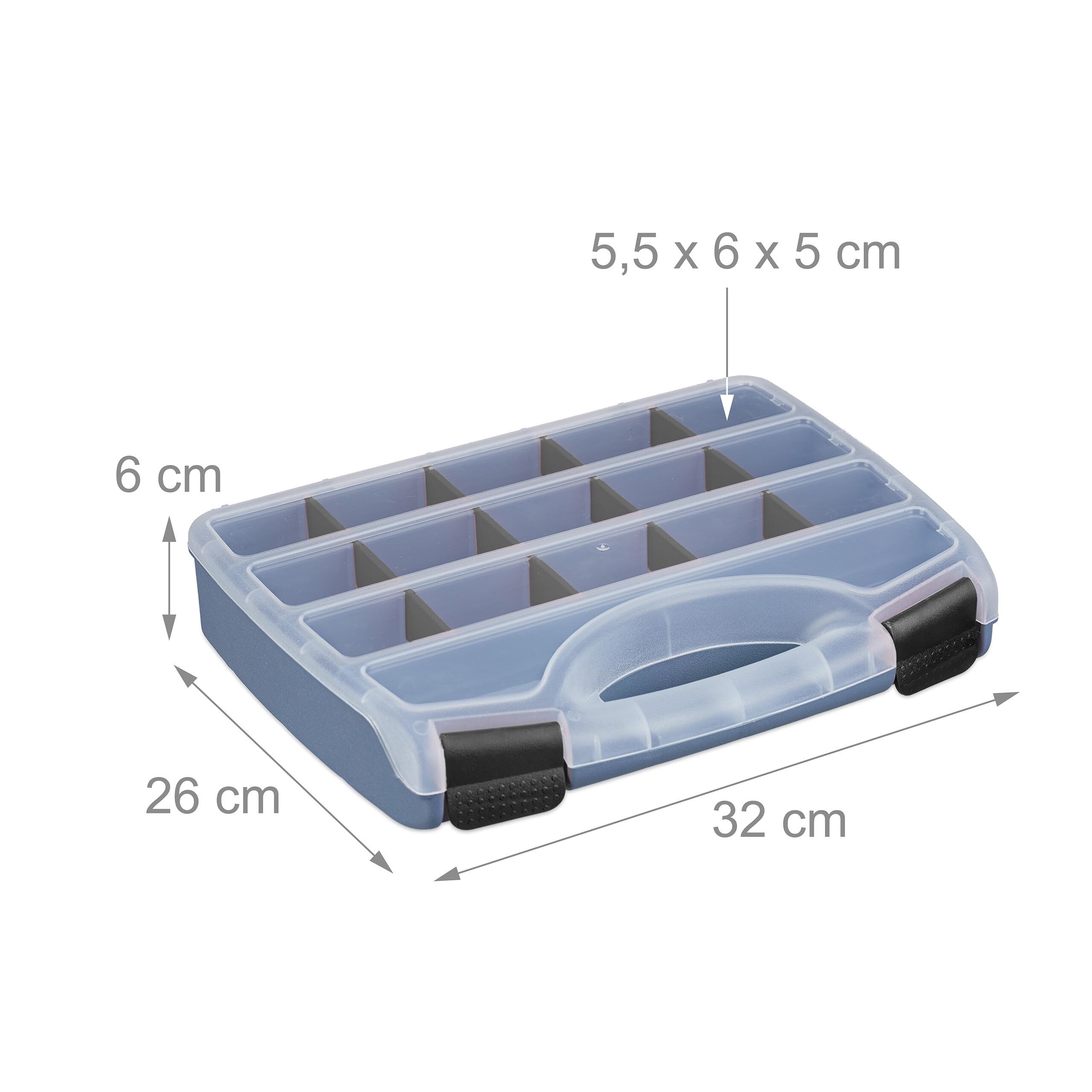 Relaxdays Set 3 Valigette Attrezzi, Scatola Organizer Vuota, Cassetta Porta Viti e Minuteria, 6x32x26 cm, Grigio Nero