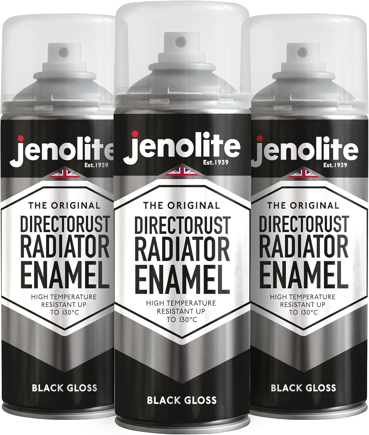 Jenolite Black Directorust Radiator Enamel Spray Paint | | Gloss Finish | Resistant To 130ºc | Durable, Scuff Resistant, Non-Yellowing Radiator Paint | No Primer Needed | 3 X 400Ml
