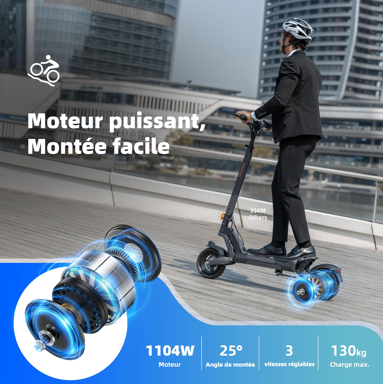 Ausom L2 Moteur Unique, Trottinette électrique Pliable, Scooter Électrique Tout-Terrain pour Adultes, Batterie 48V 15.6Ah, Autonomie 70km, Suspension Renforcée, Pneus 10" Anti-Crevaison