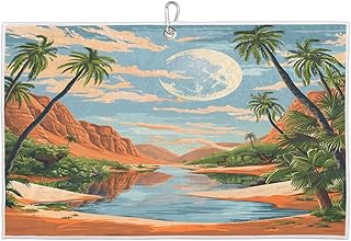 Aglebo Desert Palm Tree Print Golf Towel 15 x 24 Inch Absorbent Microfiber Golf Towels for Golf Bags with Clip Quick Drying Sports Bag Towels for Men Women