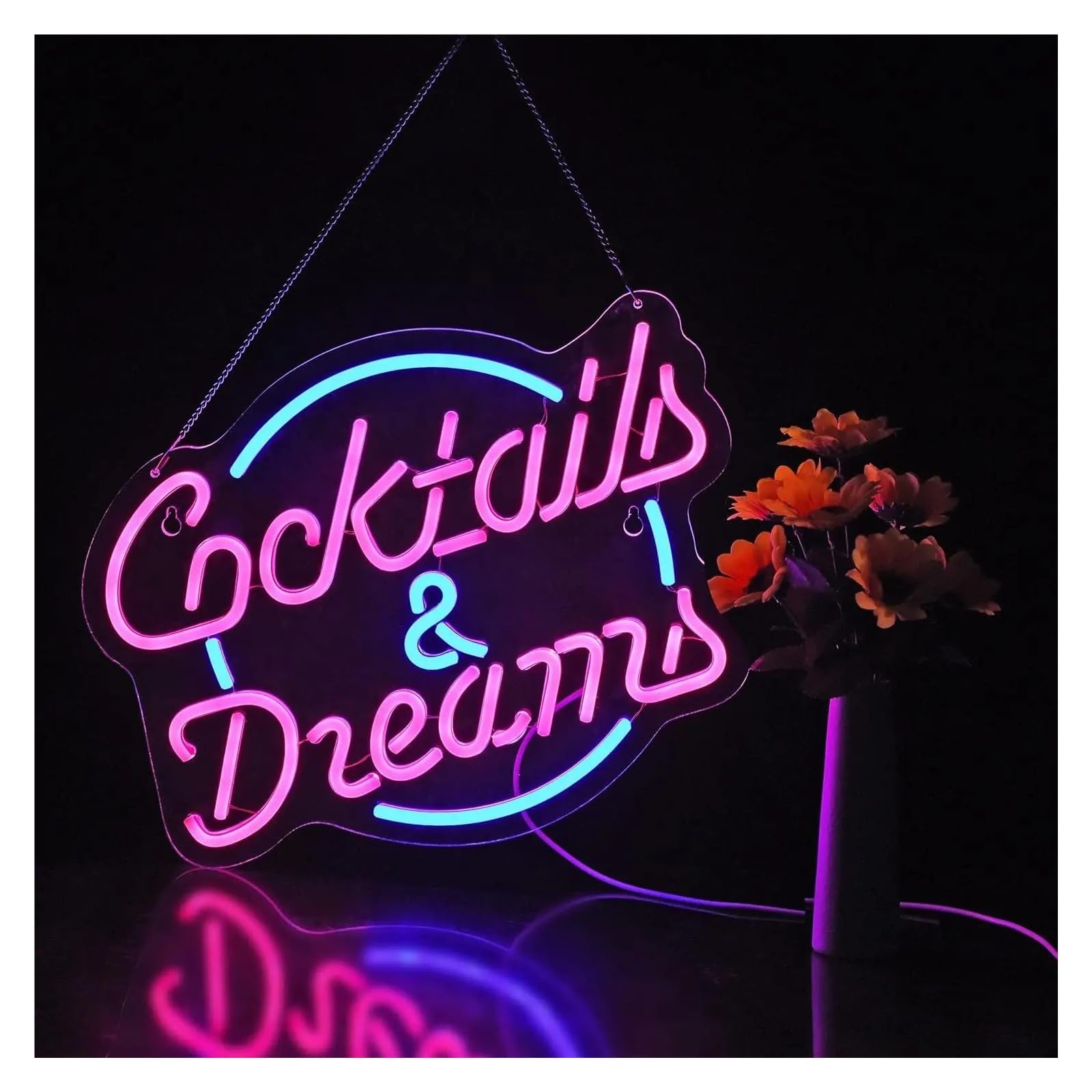 LEMST Sign Lamp Cocktails and Dreams Neon Light Dimmable for Bar Club Hotel Birthday Party Decor USB Powered Lamp 13.5inx11.81in