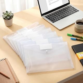 Clear Document Folders 6 Pcs Set Plastic Envelopes Letter Size/A4 Size File Envelopes with Label Pocket and Snap Button for Work Office Organization