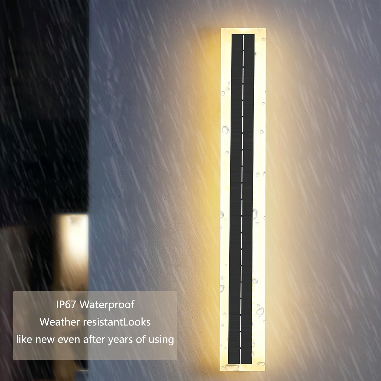 Wandleuchte für den Außenbereich, Solaire LED, Sans Fil, 2700 K/4500 K/6500 K, Etanche IP65, aus schwarzem Aluminium, für Außenküche, Veranda (warm, 80 cm)