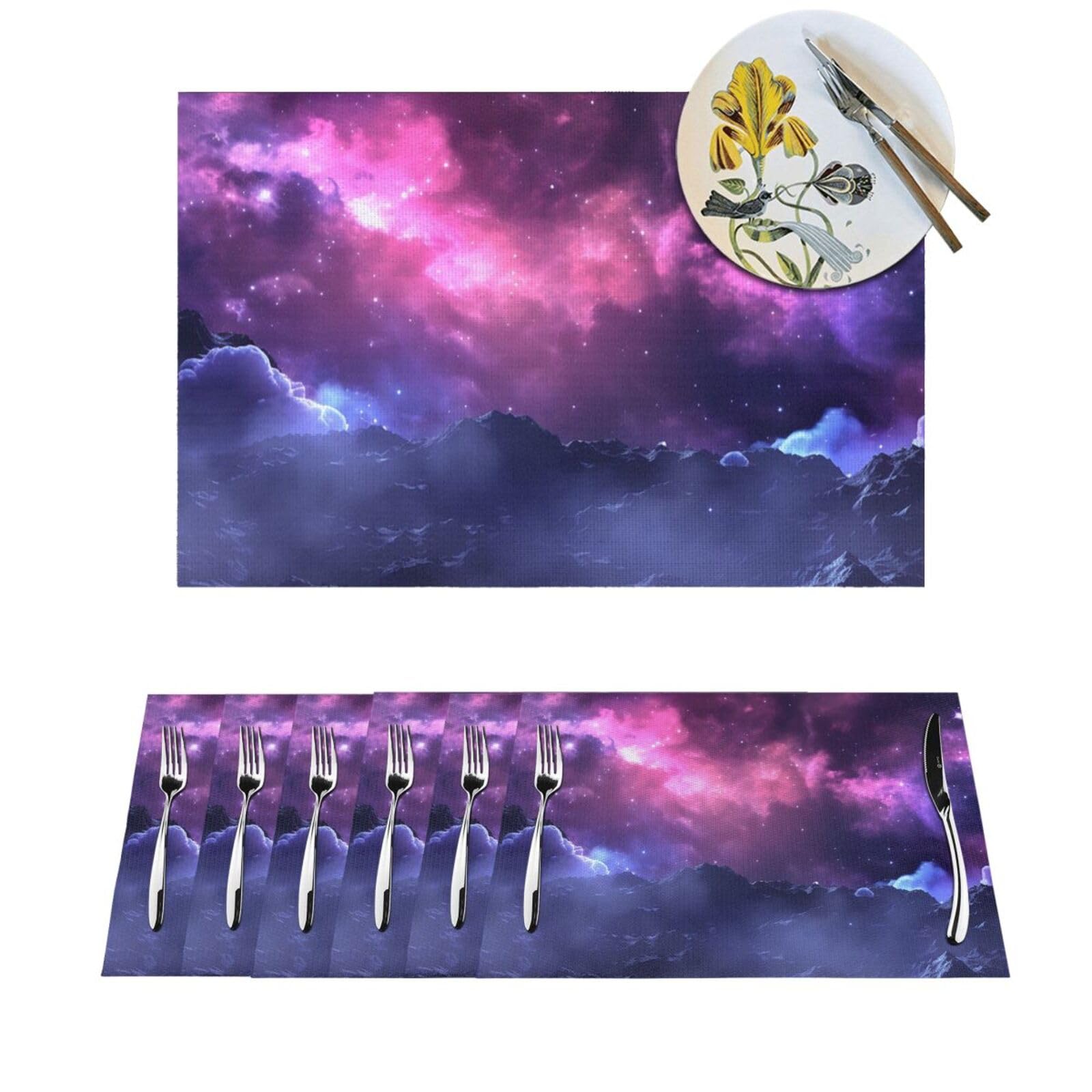 Set de table en PVC tissé motif galaxie violet 45x30 cm | Lot de 4