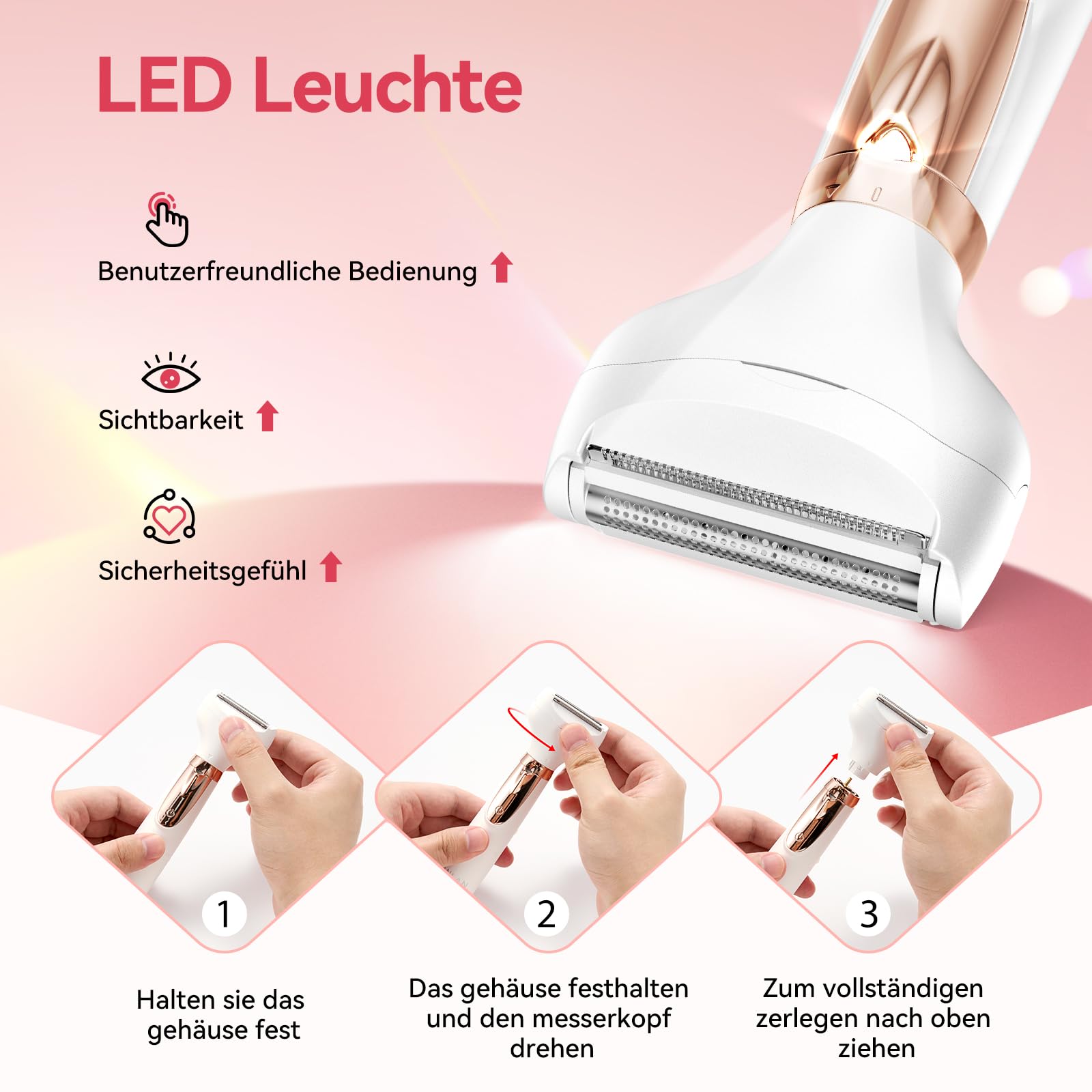 ANLAN Elektrischer Damenrasierer 4 in 1, Intimrasierer Damen & Bikini Trimmer, USB-C Wiederaufladbar, IPX6 Wasserdicht für Nass & Trockenrasur, Körperrasierer für Beine, Achseln, Gesicht & Augenbrauen