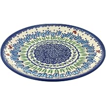 Blue Rose Polish Pottery - Green Garden Tulip Dessert Plate - 7.5" Diameter - Beautiful Plate for Cake, Appetizers, or Snacks