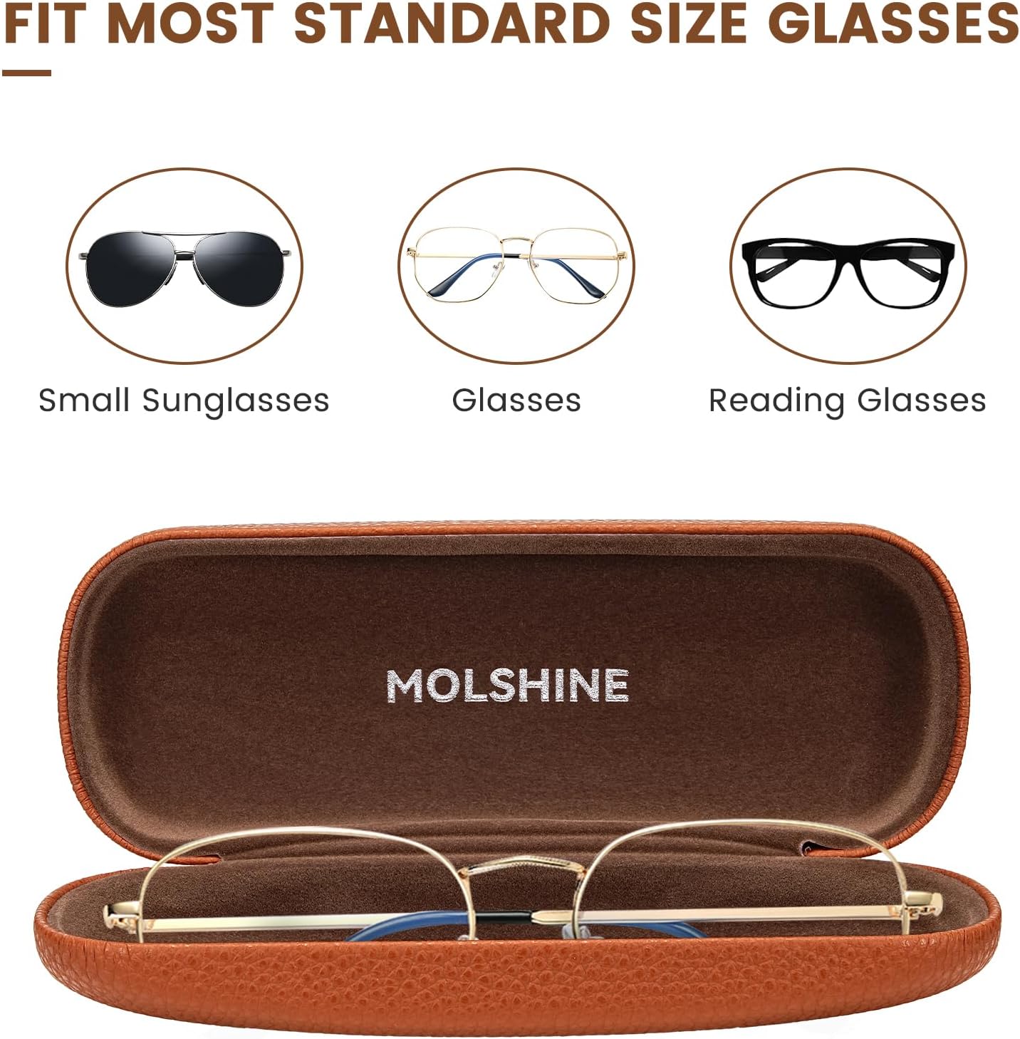 molshine Hard Shell PU Leather Glasses Case,Travel Portable Eyeglass Case for Men Women Girl Travel Study Work