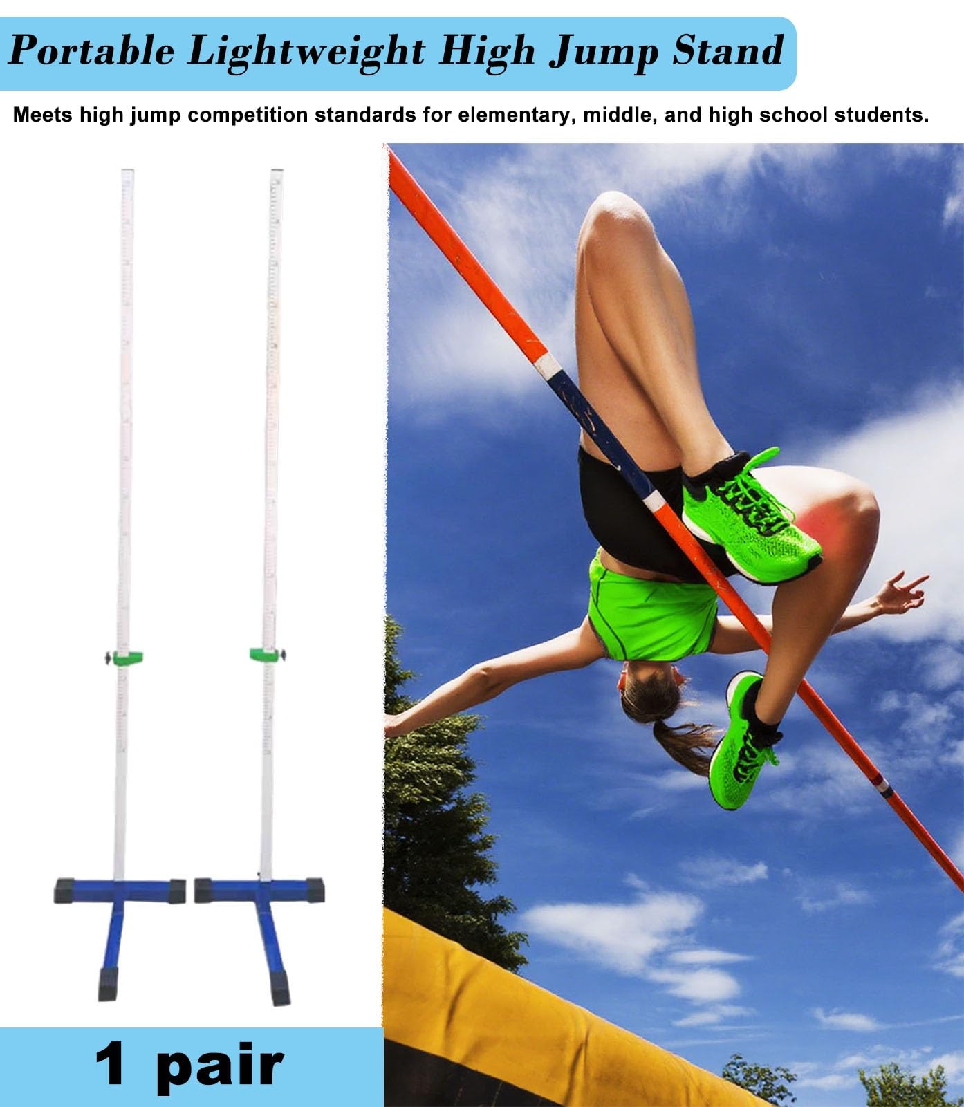 Regulowane stojaki do skoków wzwyż, 50-200 cm do szkół, lekkoatletyki, trening lekkoatletyczny, para, poprzeczka nie wchodzi w zakres dostawy