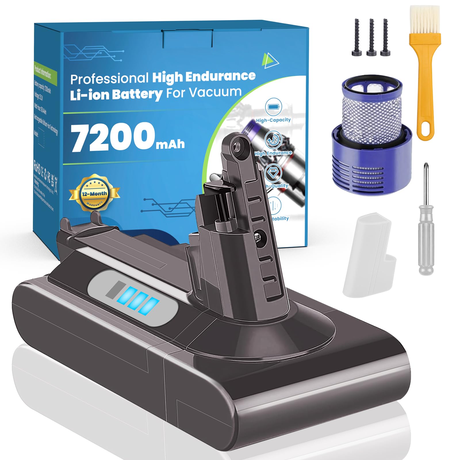 Batterie de rechange Dyson V10 7200 mAh V10 Animal/Absolute/Motorhead SV12 Fluffy pour Stick Vaccuum Cleaner SV12 (ne convient pas au SV10)