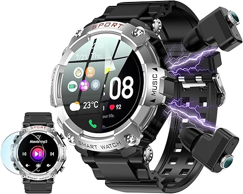 ATEVIX Reloj inteligente con auriculares, auriculares Bluetooth, reloj deportivo, rastreador de fitness, MP3, grabadora de voz, llamadas, múltiples