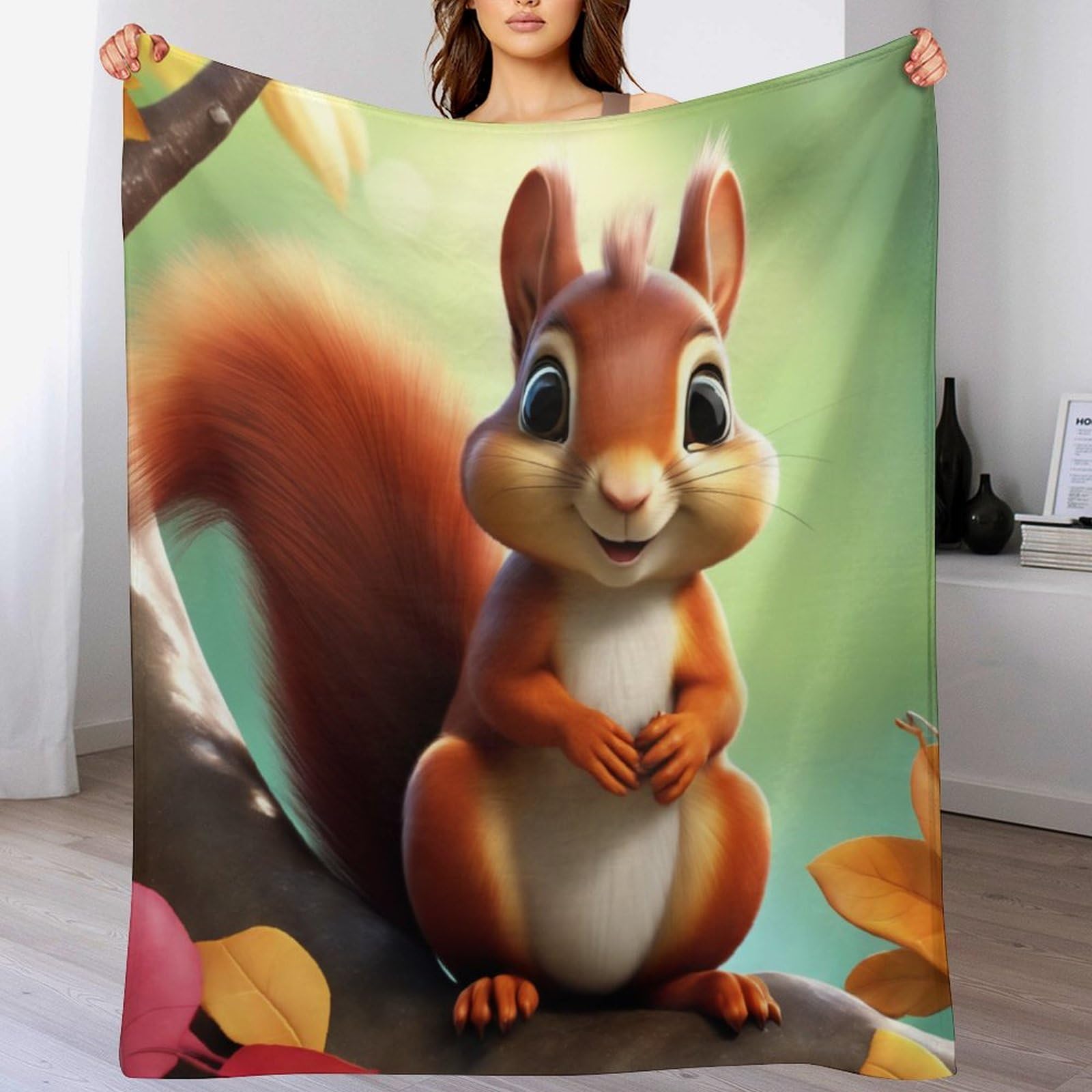 Couverture lit écureuil flannel anti-rides et thermorégulatrice 140×180cm