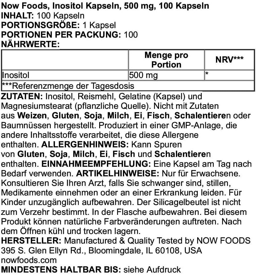 NOW Foods - Inositol capules 500 mg 100 Cap