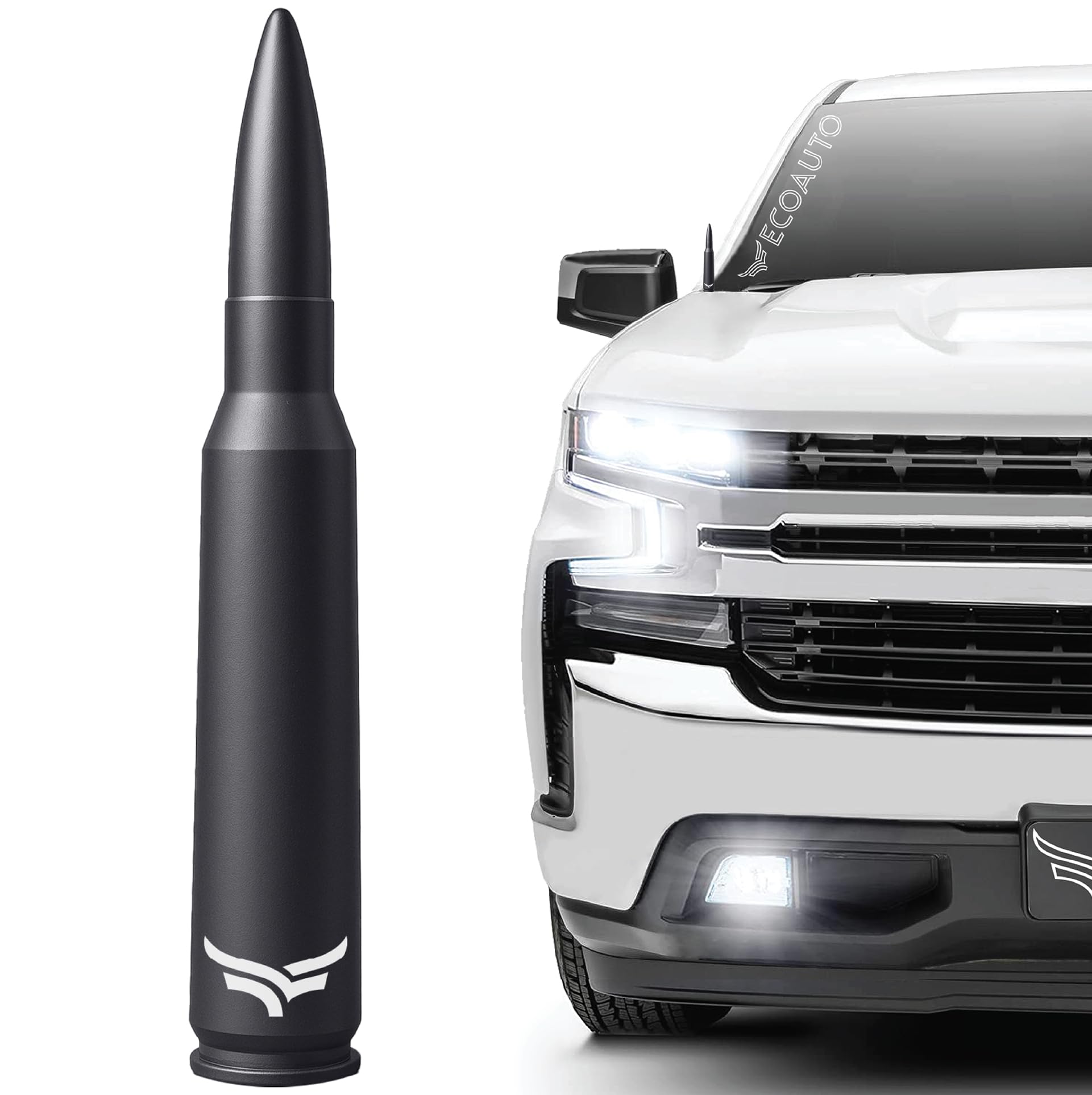 50 Cal Badass Bullet Antenna® Fits Chevy Silverado & GMC Sierra Truck Accessories — Short Replacement Antenna for Trucks — Chevy Silverado 1500 Accessories — Ditch The Whip & Upgrade Your Truck