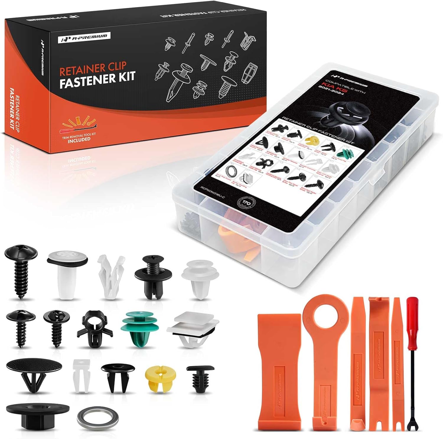 A-Premium 170-Pack (14-Type) Car Retainer Clip Kit Compatible with Kia K5 2021 2022 2023 2024 Bumper Fender Auto Push Pin Plastic Rivet Fastener Replacement Set, w/Removal Tool