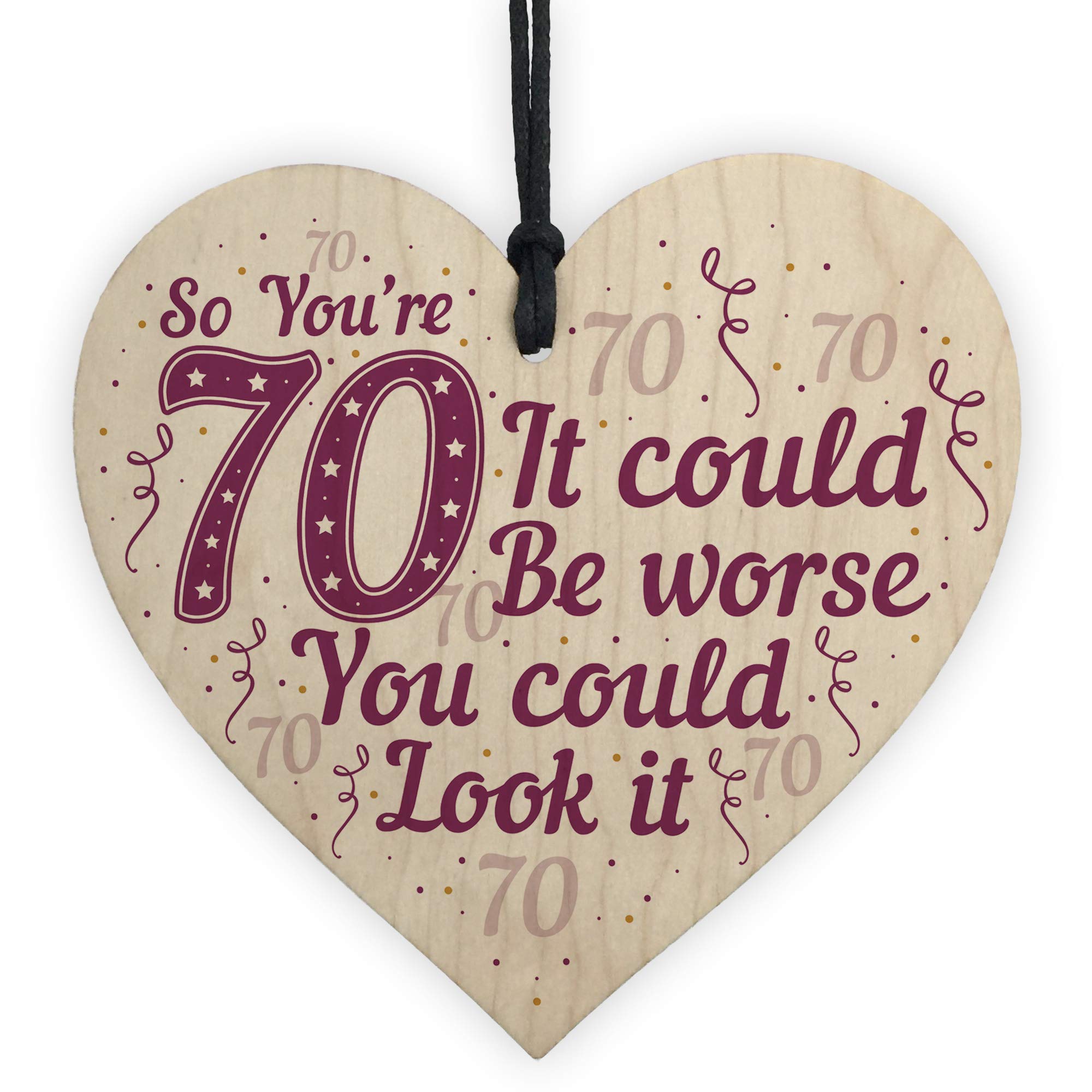 RED OCEAN FUNNY 70TH BIRTHDAY Card 70th Birthday Gift For Mum Dad Nan Grandad Wooden Heart Keepsake Gift