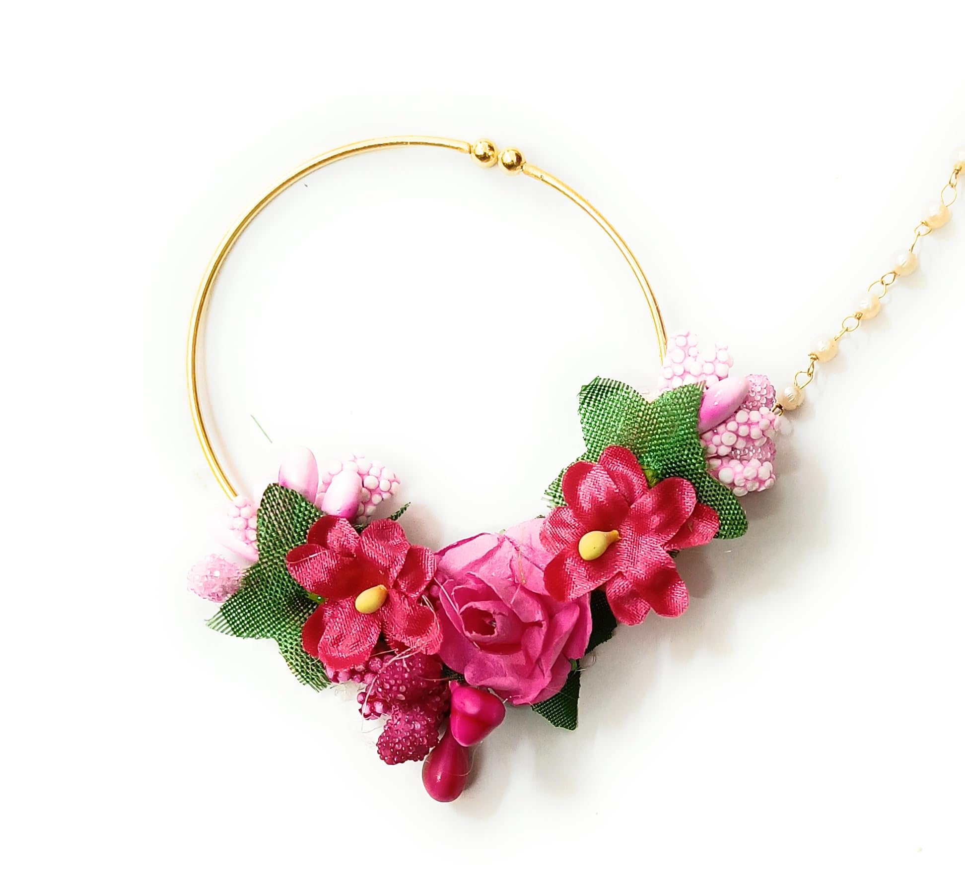 CRAnsh Creations;Crafted with Love Handmade Yellow pink flower Nose Ring non piercing nath haldi mehndi baby shower wedding collection for women and girls 5 cm nath-image-6