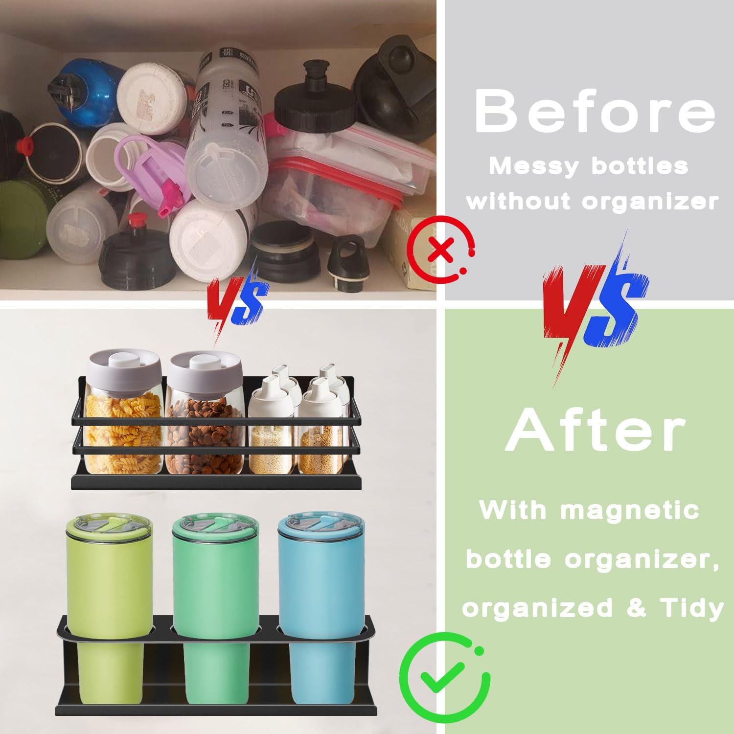 Magnetic Cup Holder for Fridge, Heavy-Duty 2 Packs magnetic water bottle holder for Stanley 30/40 oz Tumbler, Magnetic Spice Organizer Racks - Refrigerator Seasoning Organization Shelves for Kitchen