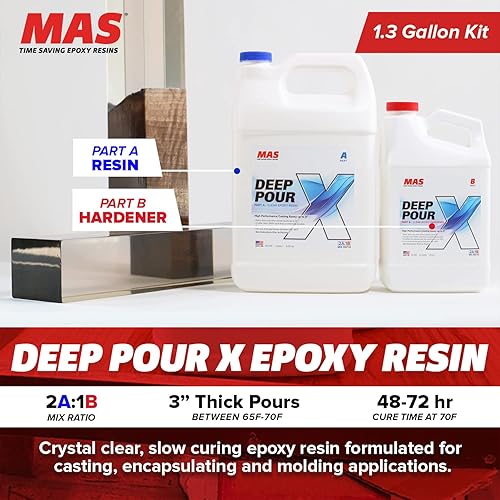 Miniatura 2 de MAS Epoxies Deep Pour X Kit de resina epoxi, 1.5 galones, (resina de 1 galón + 0.5 galones más dura) para fundición, encapsulación, llenado de