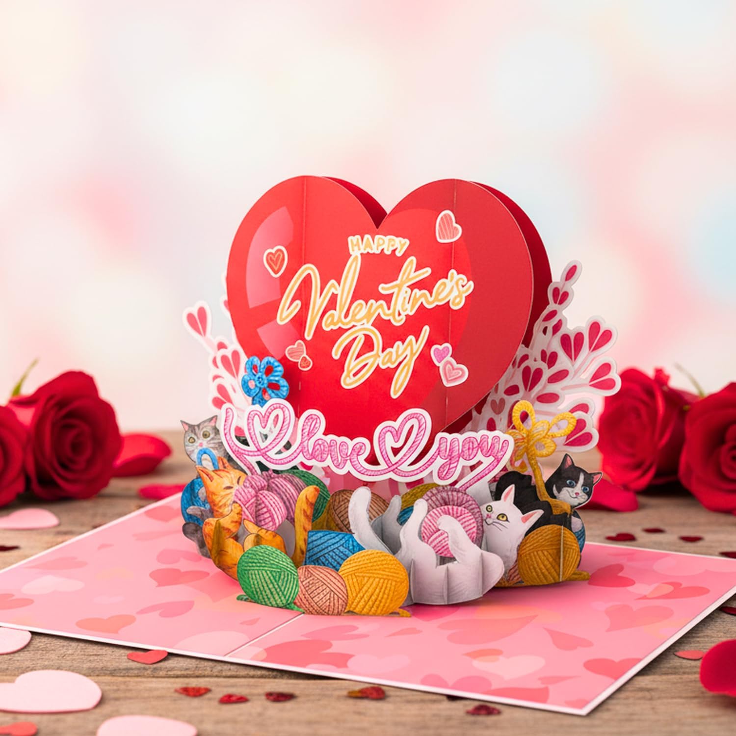 HEARTAGS- Pop Up Valentines Card, 3D Love Cat Valentines Day Card For Wife, Husband, Her, Girlfriend, Adults, Kids | 6x8 in Funny Pop Up Cat Valentine Cards for Kids - Image 2