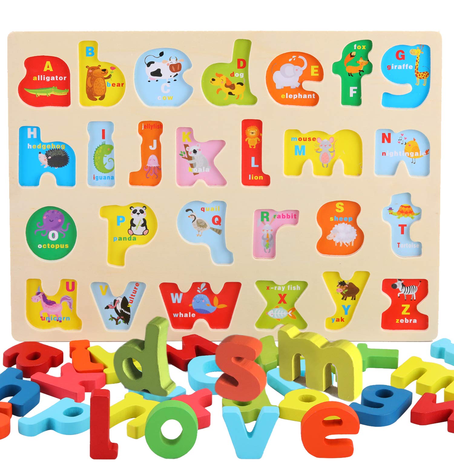 Buy AiTuiTui Wooden Alphabet Puzzle Board with Cute Illustration for