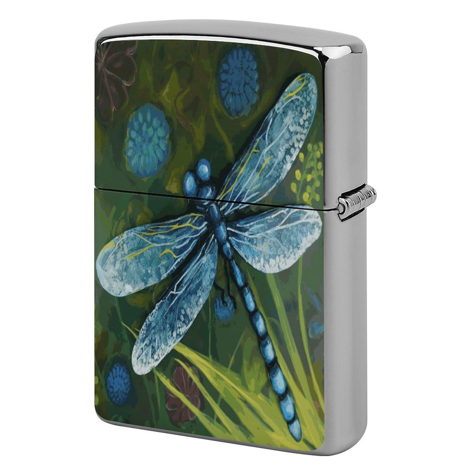 Btcowzrv Style Hand Painted Blue Dragonfly Metal Lighter Case Sleeve Cover Holder