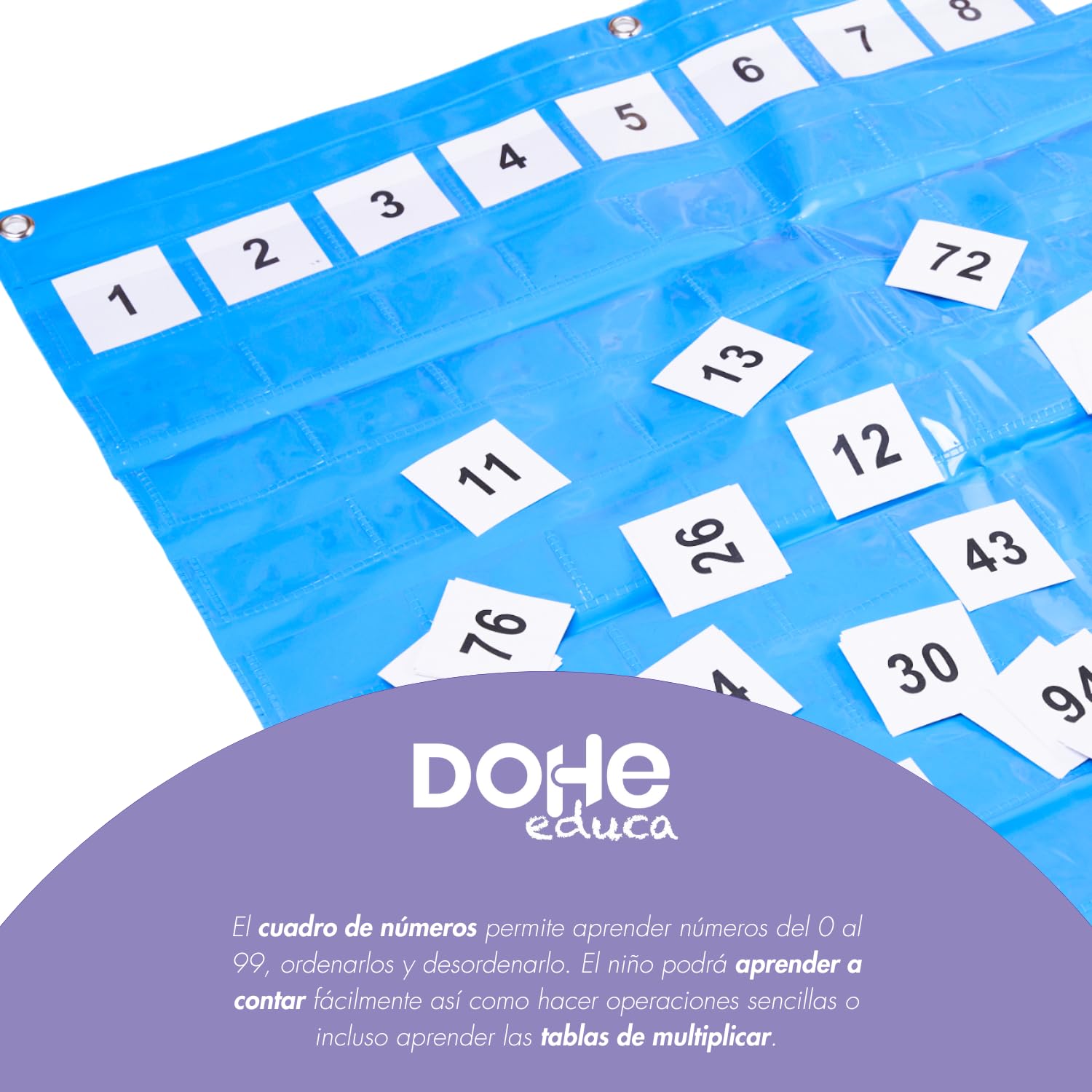 Dohe Educa - Panneau 100 poches pour apprendre les tables de multiplication et les mathématiques - Avec cartes de 0 à 99 - Matériel scolaire et éducatif