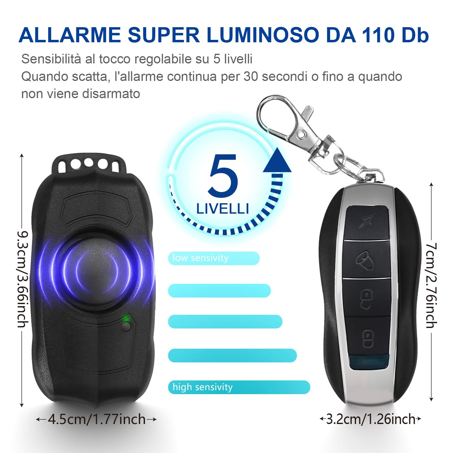 Allarme per bicicletta con telecomando, ricaricabile via USB, allarme impermeabile antifurto con sensore di movimento a vibrazione, allarme per bicicletta, scooter elettrico e moto, suono forte 120dB