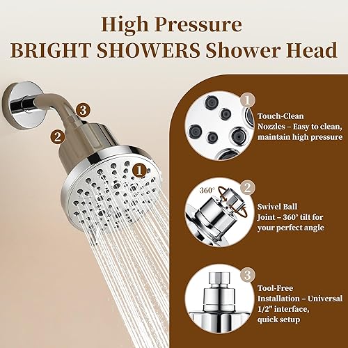 Miniatura 8 de BRIGHT SHOWERS Cabezal de ducha filtrado, cabezal de ducha fijo de alta presión para agua dura, filtro de doble medio que elimina el cloro y las