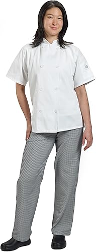 Miniatura 5 de Mercer Culinary Millennia - Chaqueta de manga corta para mujer con botones tradicionales, Blanco