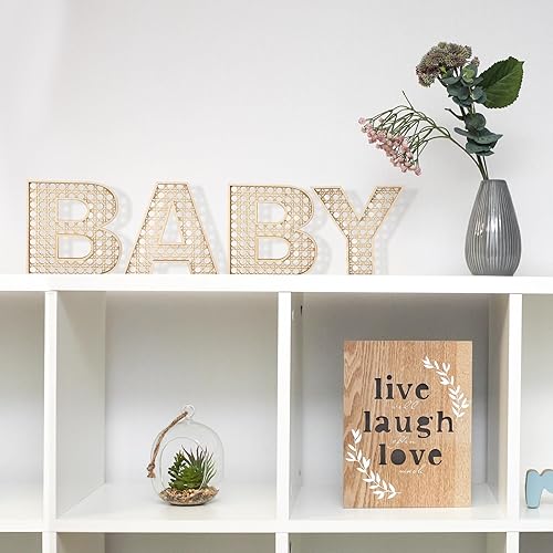 Miniatura 6 de Menkxi 4 letras de ratán de madera de 8 pulgadas, letras de madera para decoración de pared de bebé, letras decorativas rústicas, decoración bohemia