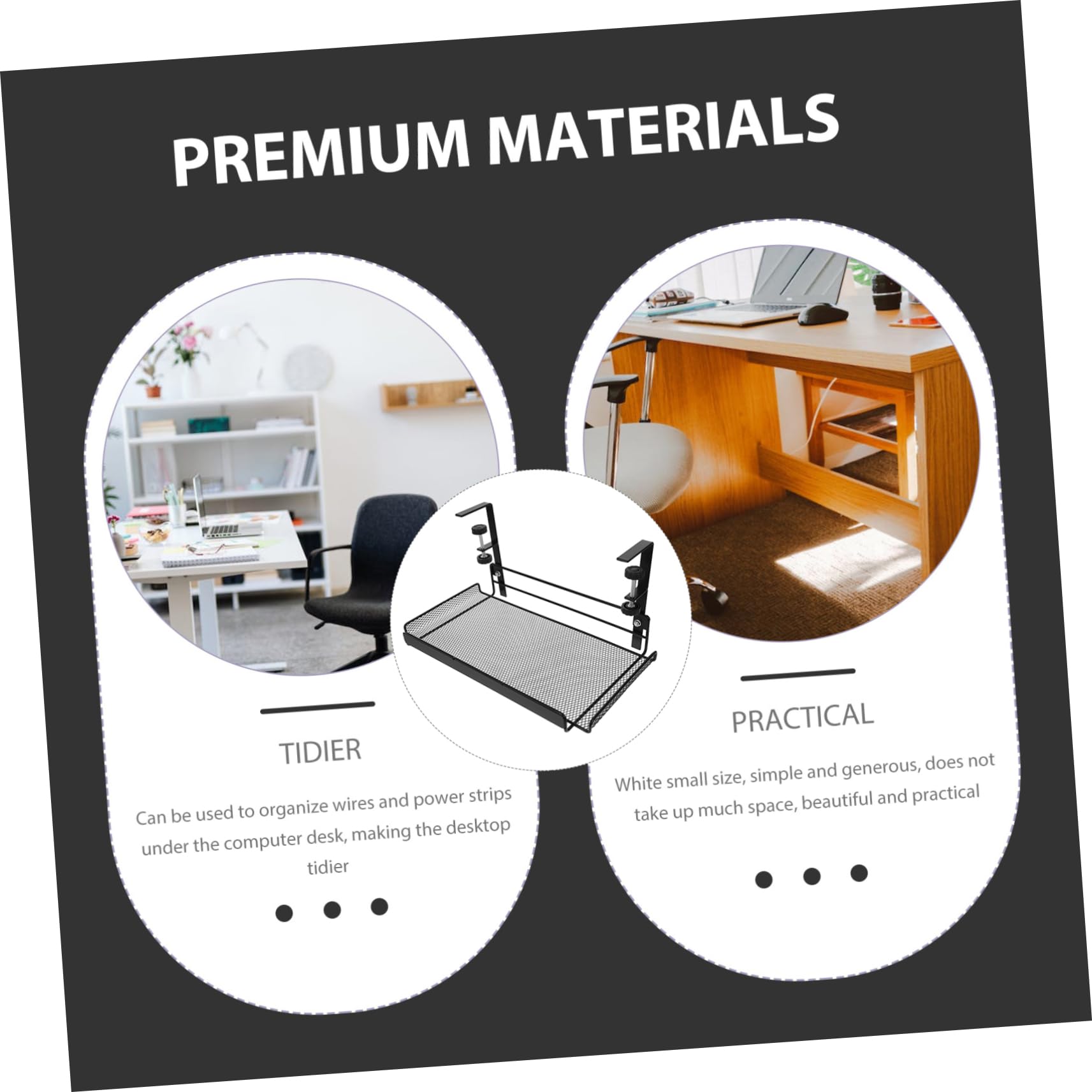 Artibetter Organizzatore da Scrivania in Ferro Nero Design Regolabile, Versatile e Facile da Installare, Cestino Portaoggetti Sotto la Scrivania per Ufficio e Camera