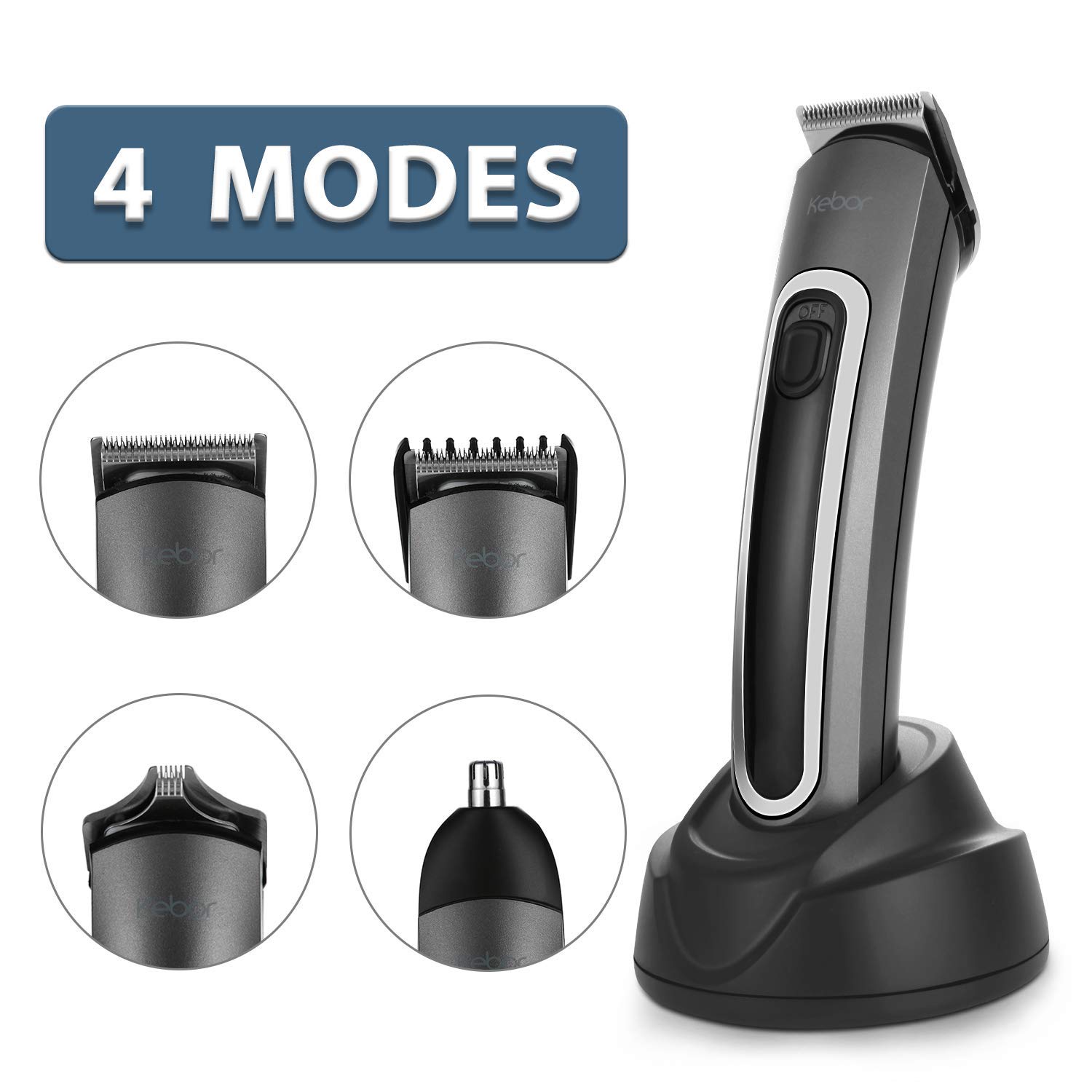 Beard Trimmer Kit for Men, Kebor 3 in 1 Nose Ear Hair + Mustache Trimming + Precision Detailed Hair Clipper with Adjustable Length Comb & Washable Blade, Cordless Rechargeable with Stand - HT4060