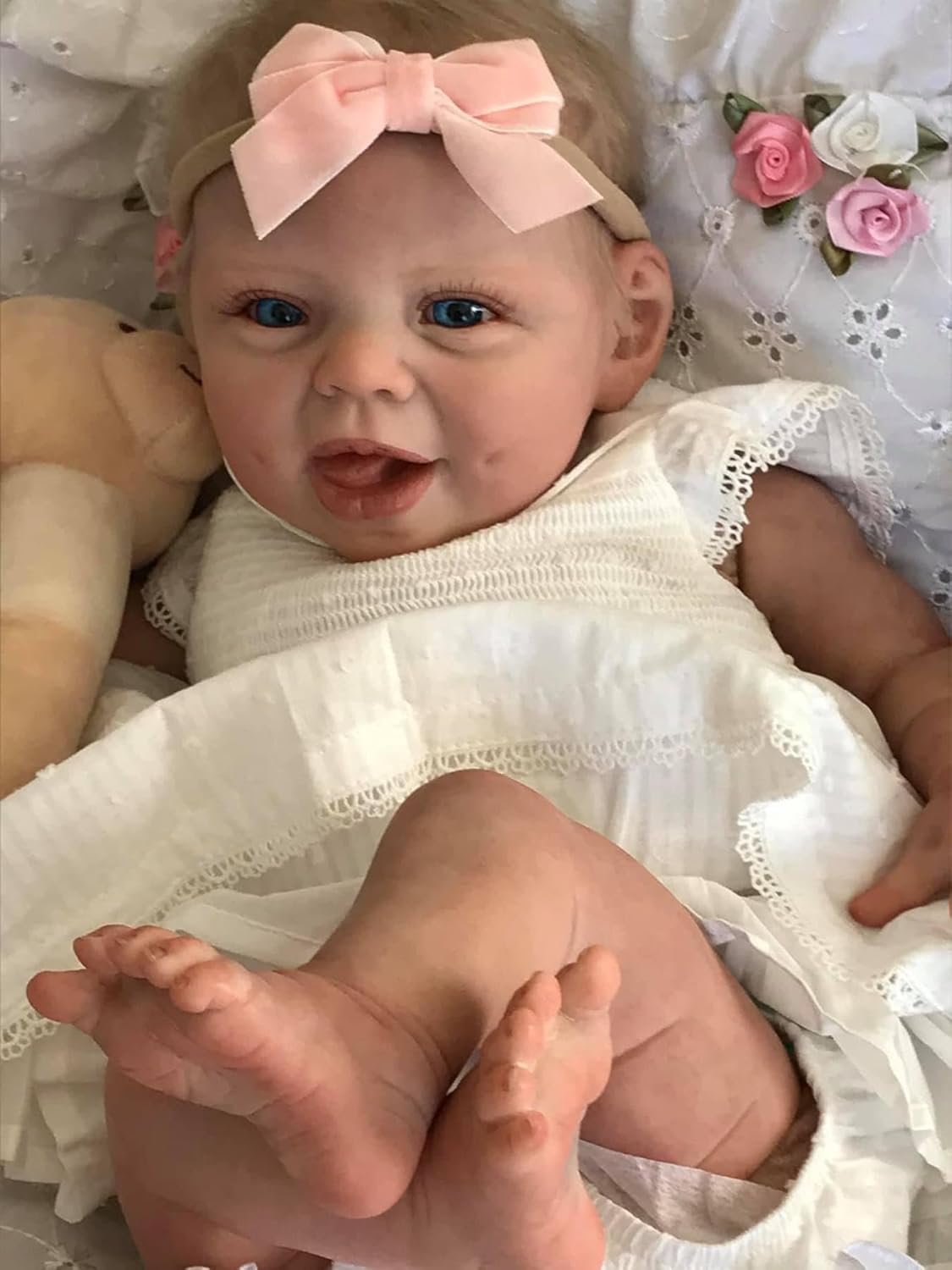 iCradle Lovely Real Look Reborn Baby Doll Girl 20inch 50cm Silicone Vinyl Baby Doll Rooted Blonde Hair Realistic Newborn Doll Toy Gift for Ages 3+