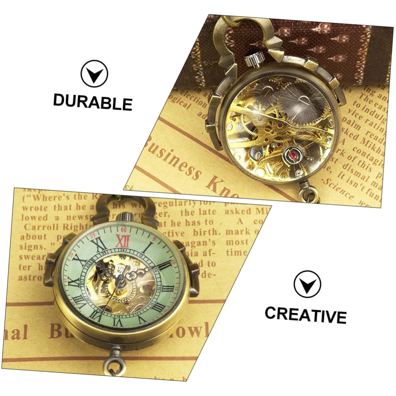 Gatuida Reloj de Bolsillo Mecánico Cadena y Esfera Esférica de Vidrio, Diseño Vintage y Artesanal Único para Uso Diario y Ocasiones Obsequios