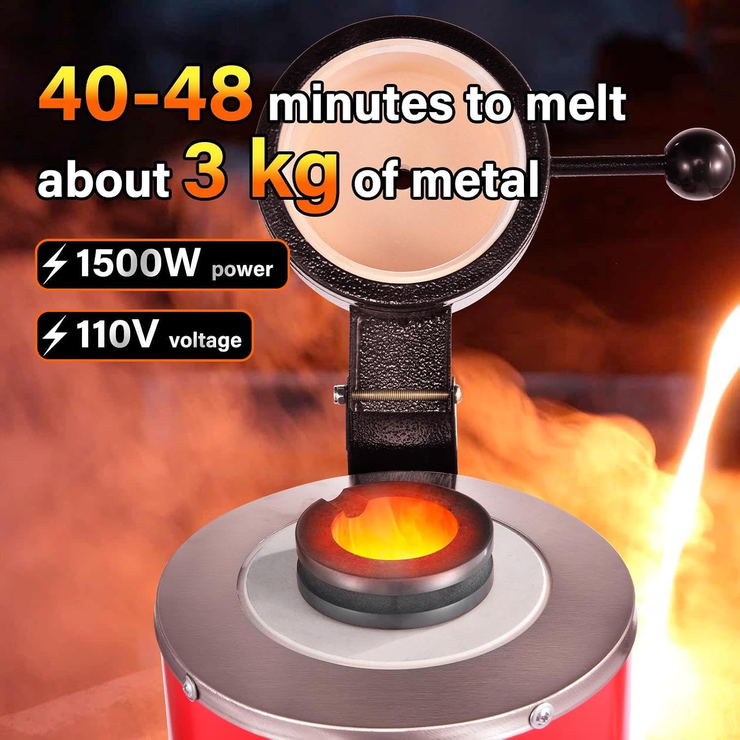 Gold Melting Furnace 3KG, 1500W Automatic Digital Machine with Graphite Crucible for Smelting Aluminum, Gold, Copper, Precise Warming Equipment, 1150°C/2102°F