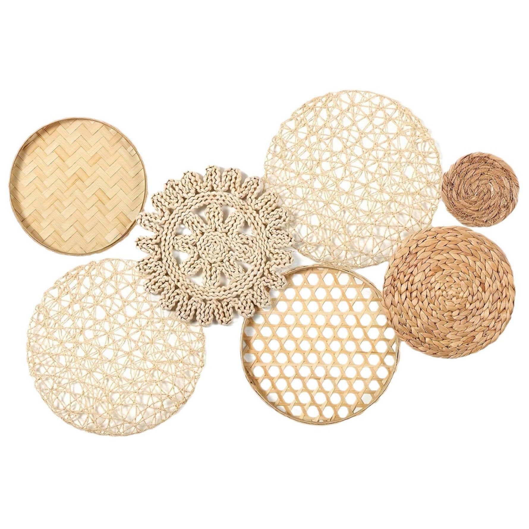 Cestas de pared boho tejidas y decorativas, juego de 7 piezas redondas estilo rústico